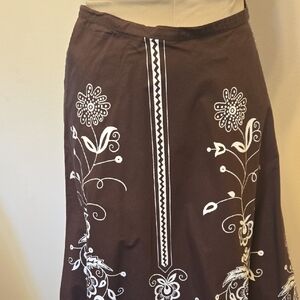 100% Cotton Brown Skirt with White Floral Print